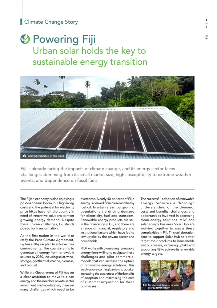 MDF's Climate change story about Urban Solar holds the keys to sustainable energy transiton.