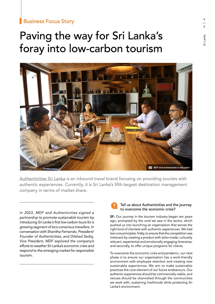 Sri Lanka Business Focus Story on paving the way for Sri Lanka's foray into low-carbon tourism.