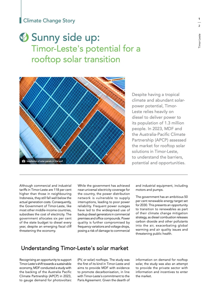 Timor-leste Climate change story on Timor-Leste's potential for a rooftop solar transition.