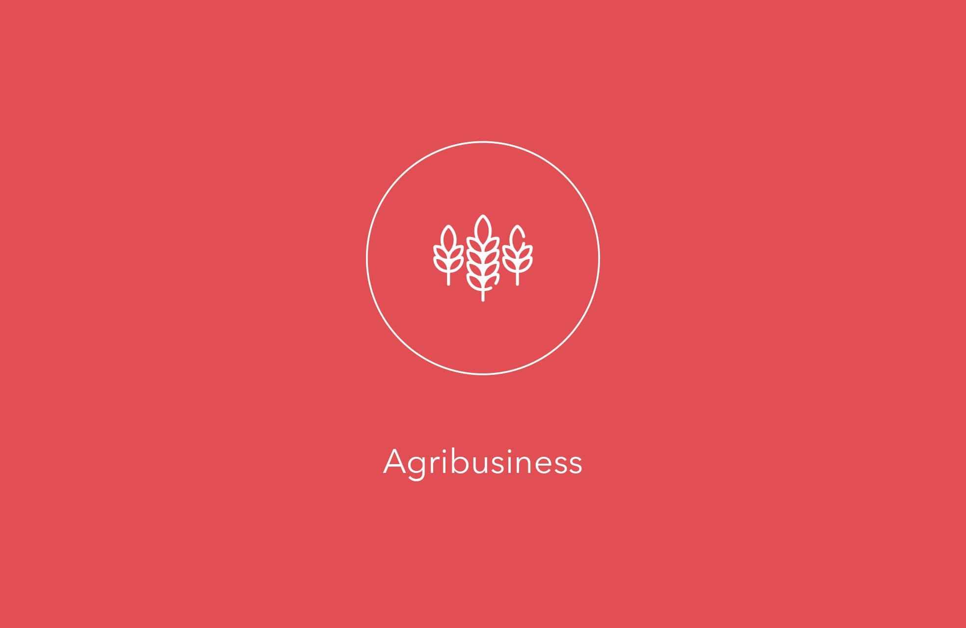 White grain icon inside a circle above the text “Agribusiness” on a red background.