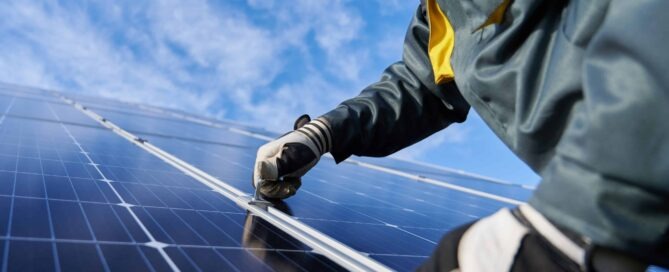 Rooftop solar panels installed on a building, representing clean energy access in the Pacific.