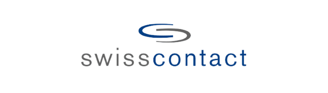 Swisscontact logo with an interlocking blue-and-grey emblem above the word “swisscontact.”