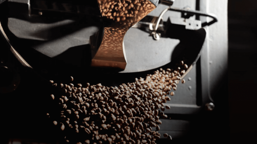 Freshly roasted coffee beans in a coffee roaster showcase Timor-Leste's evolution in the specialty coffee industry.